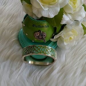 Stella and Dot Eleanor Silvertone Chunky Enamel Blue Green Cuff Bangle Bracelet